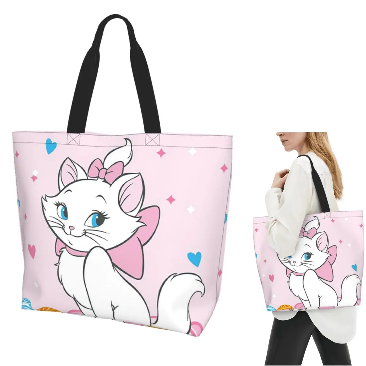 

Pink Aristocats Cute Marie Cats Shopping Tote Bag Canvas Large Capacity Shoulder Bags Shopper Grocery Handbag for Women