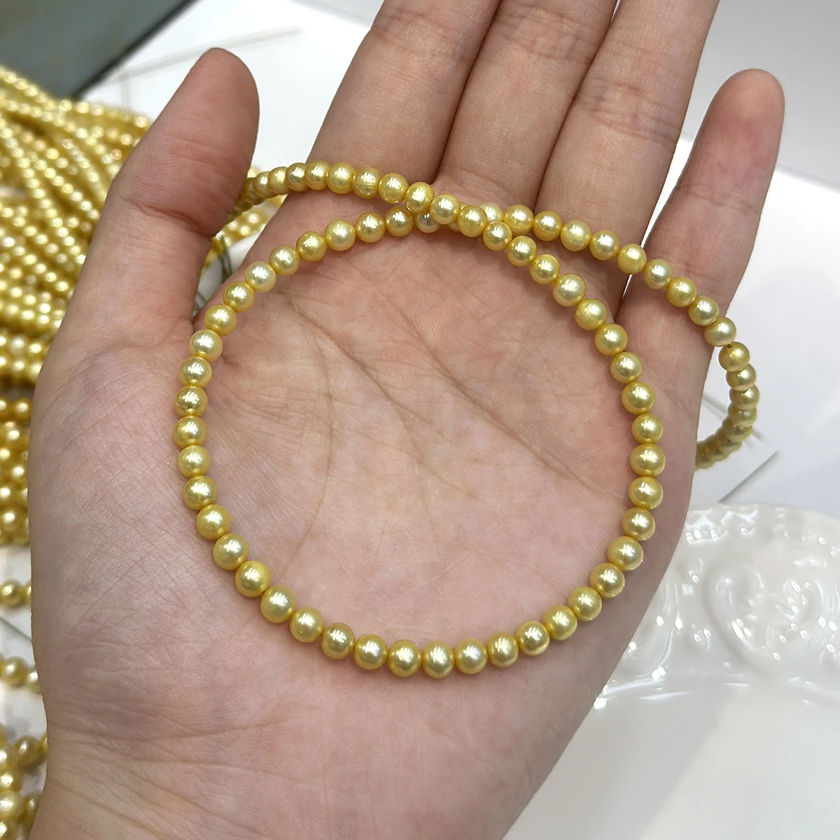 AAA High-Quality Gold Color Pearls 4-5mm Dyed 100% Natural Freshwater Pearls Beads for Jewelry Making DIY Necklaces Accessories