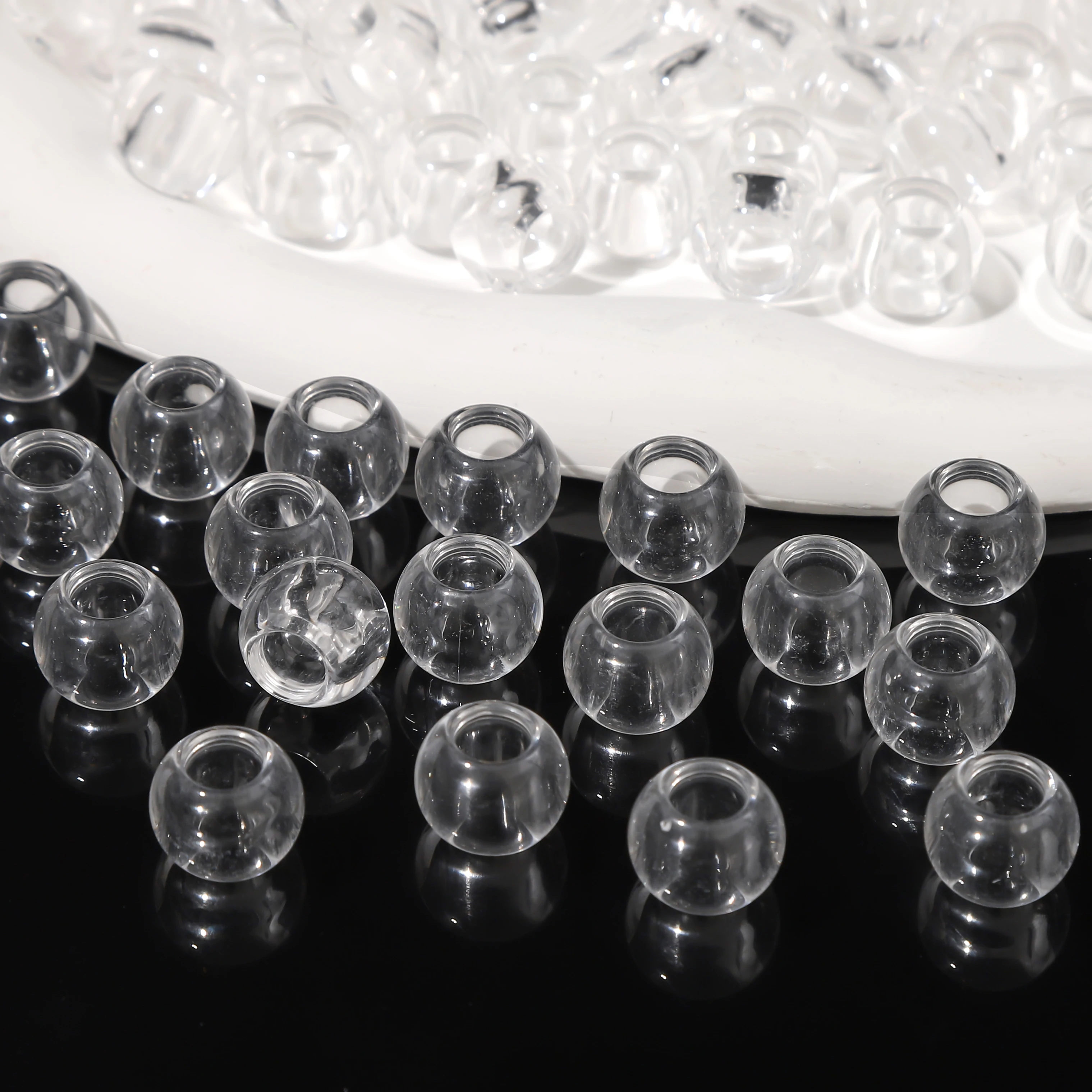 20-100pcs/lot Acrylic Beads 8/10/12/14/16mm Imitation Crystal Transparent Beads With Big Hole For DIY Making Necklace Materials