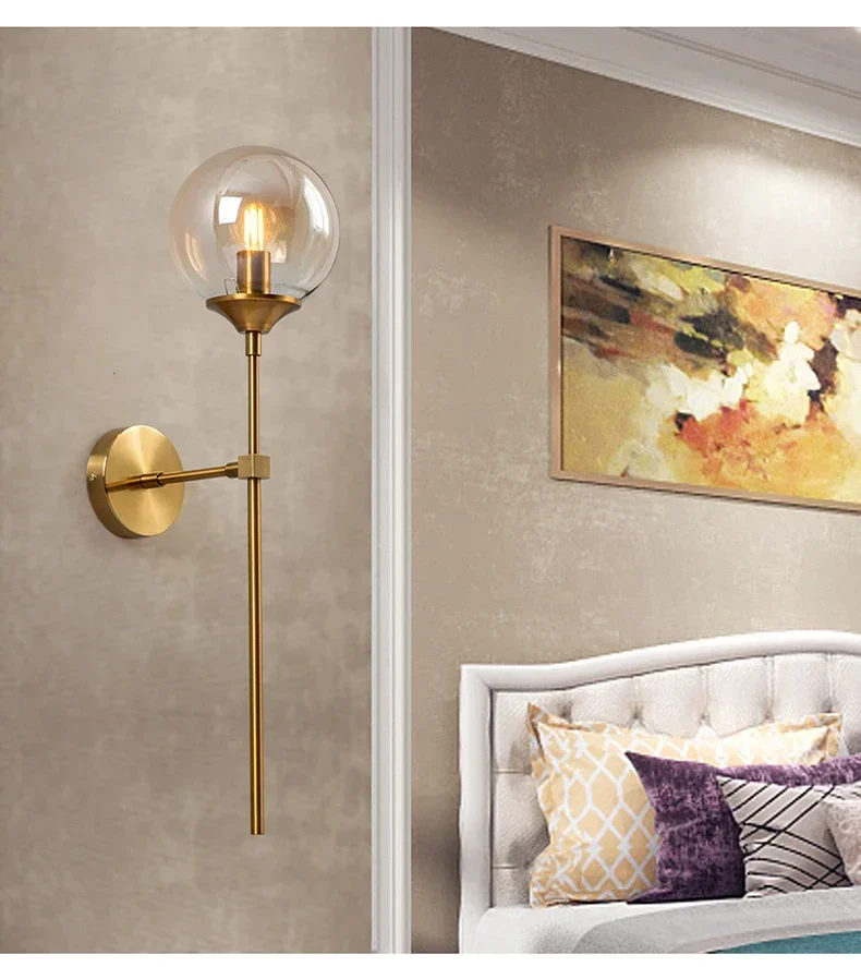 E14 Simple LED Wall Light Bedroom Bdside Glass Ball Lamp