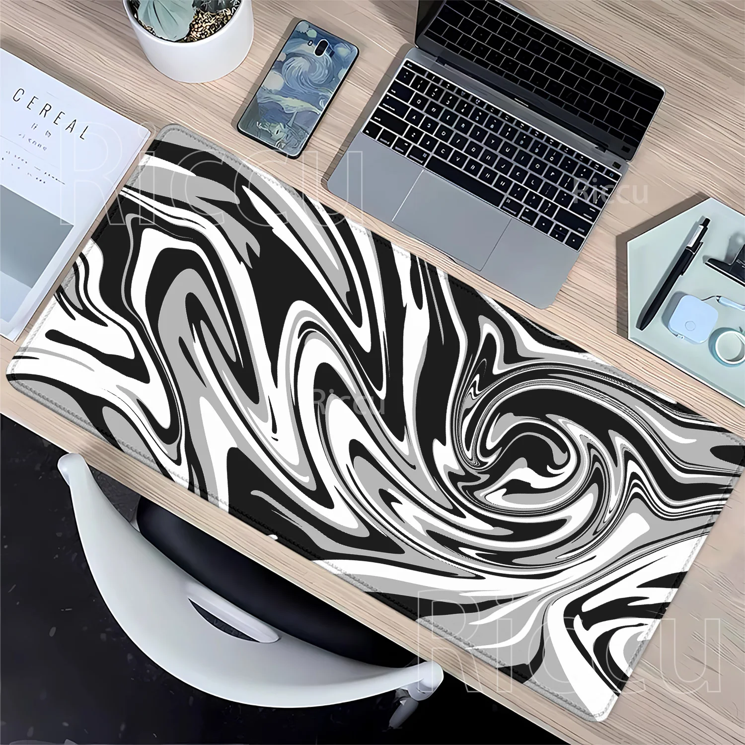 Black and White Strata Liquid Fluid Gaming Mouse Pad Large Keyboards HD Printing PC Computer Anime Office Keyboard XXL Desk Mat