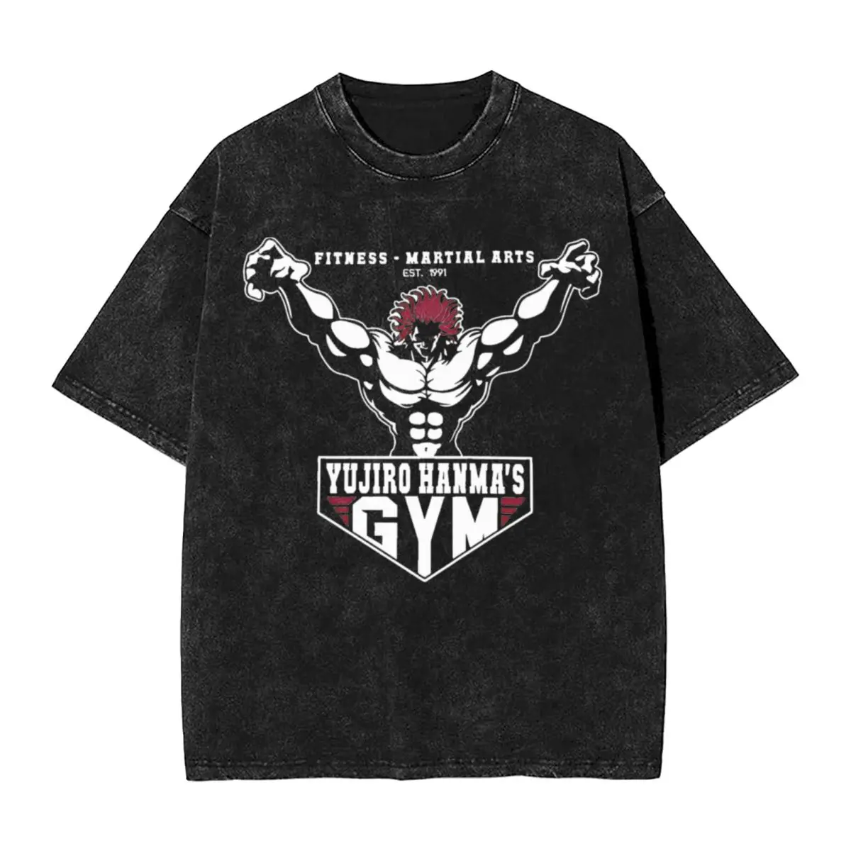 Washed T Shirts Baki The Grappler Yujiro Hanma Gyms T-Shirts Oversize Streetwear Cotton Graphic Printed Tops Tees for Men Women