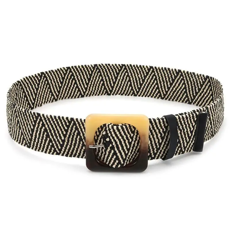 A52E Braided Waist Belt Summer Female Belt Smooth Buckle Plastic Straw Wide Belts