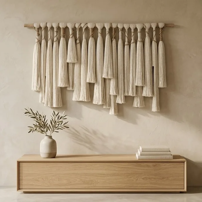 Boho Large Fringe Macrame Wall Hanging Handmade Tassel Tapestry Minimalist Wall Pendant for Bedroom Living Room Home Decor