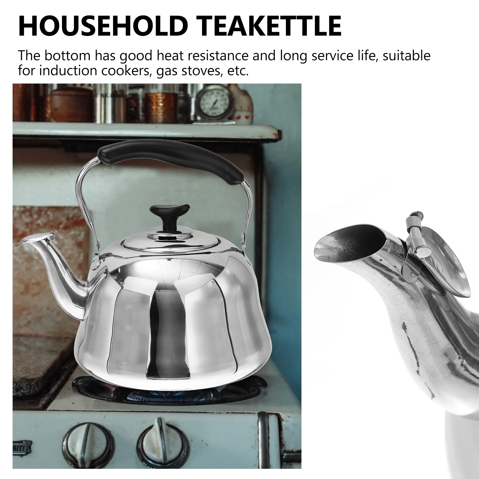 

1pc Stainless Steel Teakettle Whistle Teakettle Ergonomic Handle Heat Resistant Household Kettle Portable Water