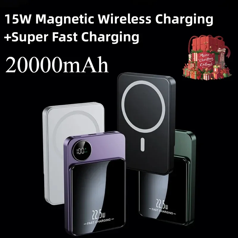 

20000mAh Qi Magnetic Wireless Power Bank for iPhone 14 Huawei Samsung Xiaomi Fast Charging 22.5W Poverbank with Magnetic Ring