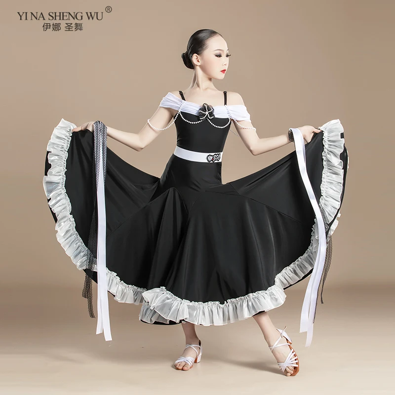 خارج الكتف قاعة الرقص المنافسة فستان الفتيات التانغو الفالس المهنية ملابس رقص الأطفال الزي القياسي