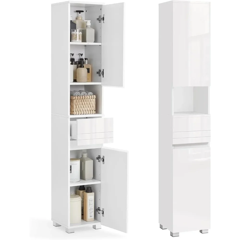 

Tall Bathroom Cabinet, Slim Freestanding Bathroom Storage Cabinet with a Drawer, Adjustable Shelves, Open Compartment
