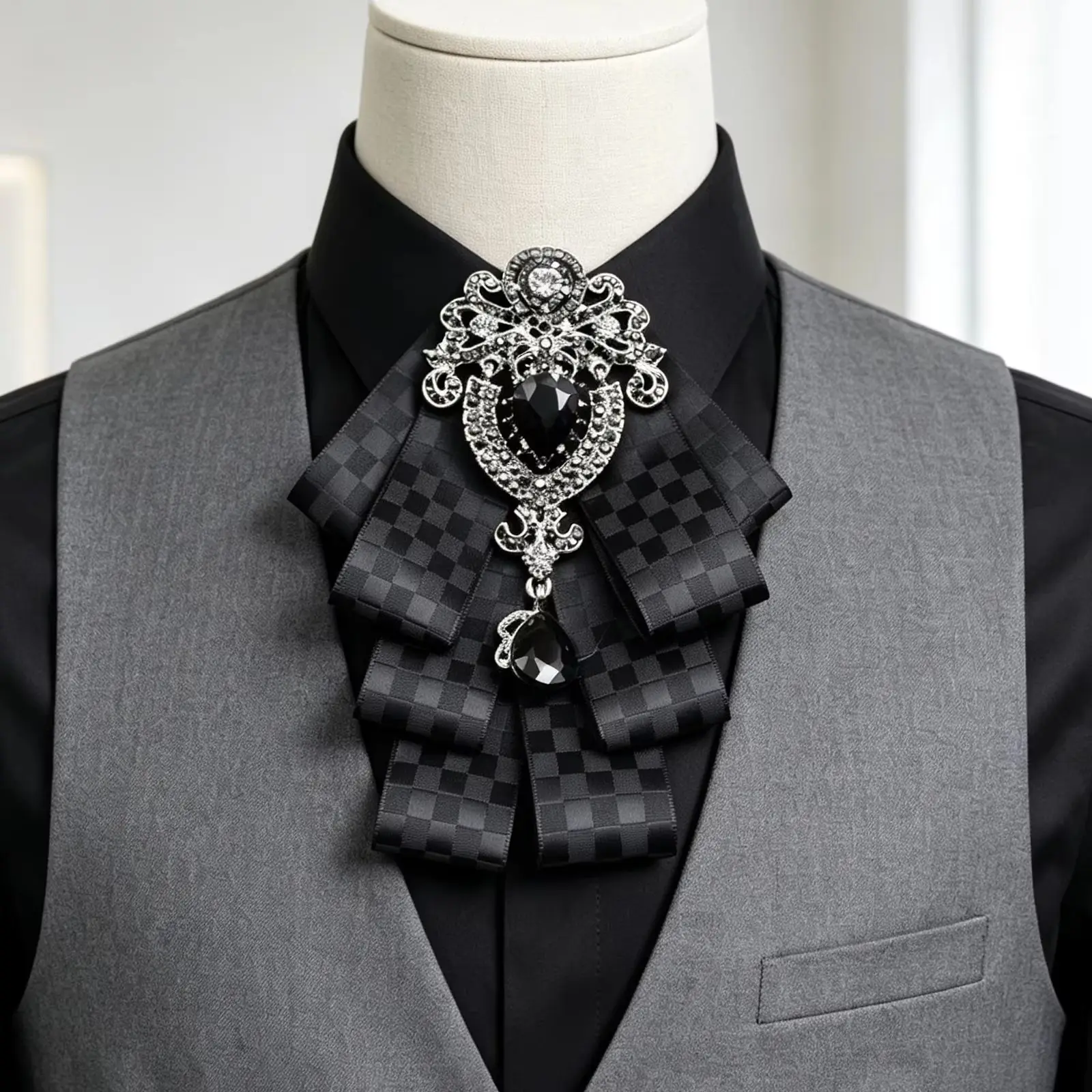New Bow Bowtie Bowknot Brooch Retro Solid Plaid Fabric Rhinestone Pins Brooches Vintage Luxury Badge Cravat Broche For Men Ties