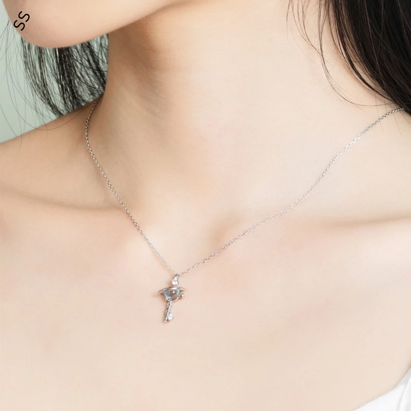 

Sky Blue Topaz Celestial Planet Pendant Necklace 925 Sterling Silver Boho Collarbone Chain Women’s Birthday Valentine Gift Jewel