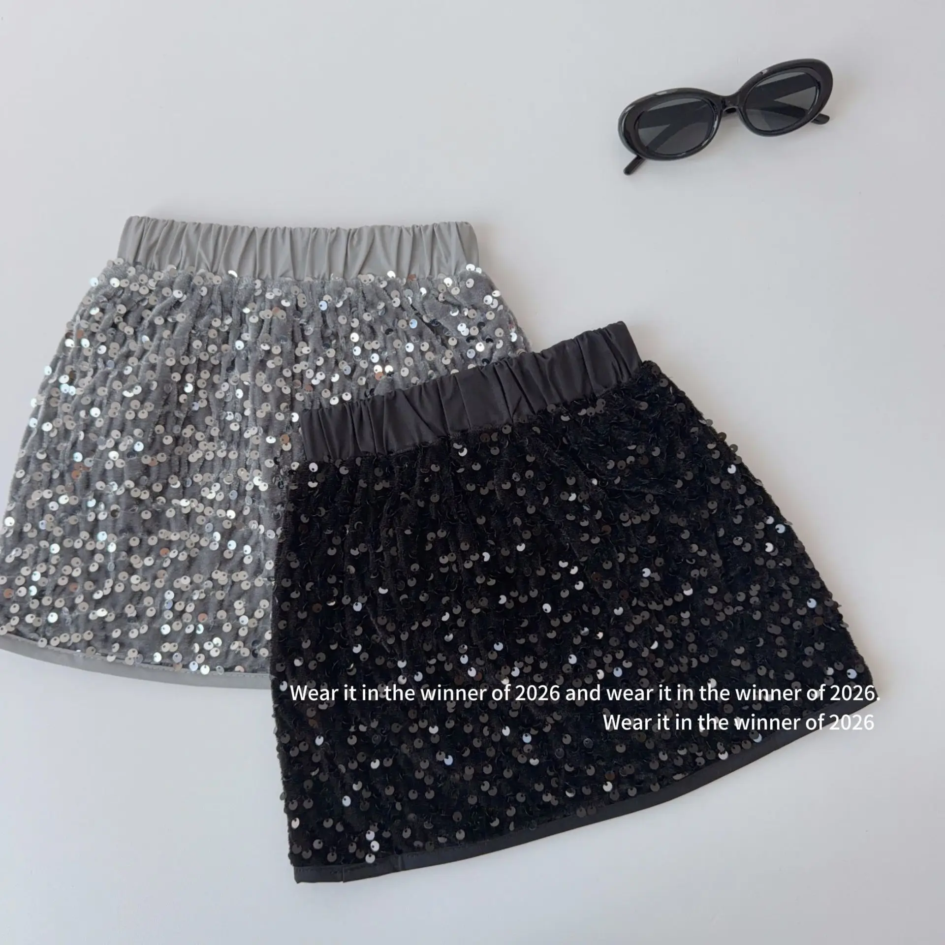 Girls Skirt 2026 Spring and Autumn New Children's Clothing Korean Style Girl Baby Fashion Senior Sense Thin Sequin Skirt