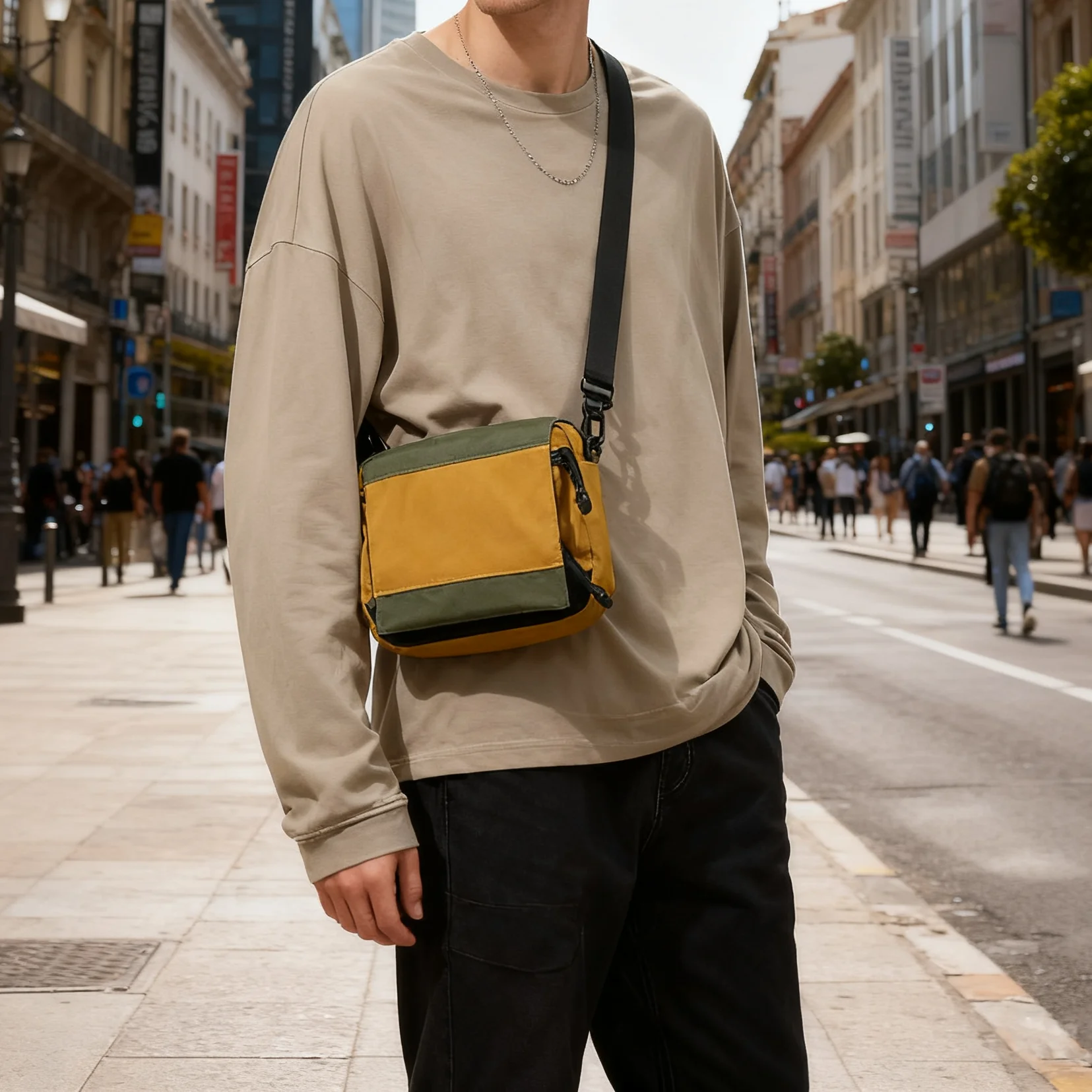 Adjustable Waterproof Mini Crossbody Waist Bag for Men Lightweight Sports Travel Shoulder Bag with Mobile Phone Compartment