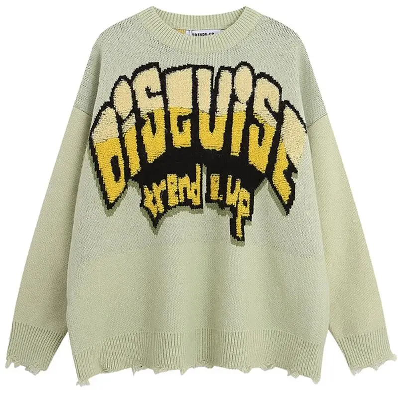 

Letter Embroidery Sweater Women High Street Vintage Hip Hop Contrast Sweaters Pullover Loose Casual Long Sleeves Top Clothes