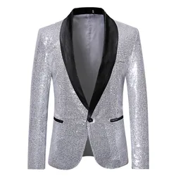 Blazer Jacket Men Casual Fashion Suit Sequin Male Stage Personality Performance Emcee Sequin Solid Color Suit Casual Suits Set