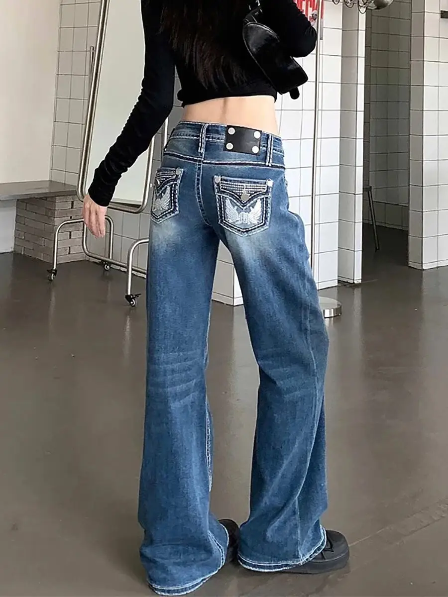 

Women Pants Blue Y2k Wash Cargo Jeans Vintage Baggy Denim Trousers Japanese 2000s Style Oversize Boyfriend Harajuku Jeans Spring