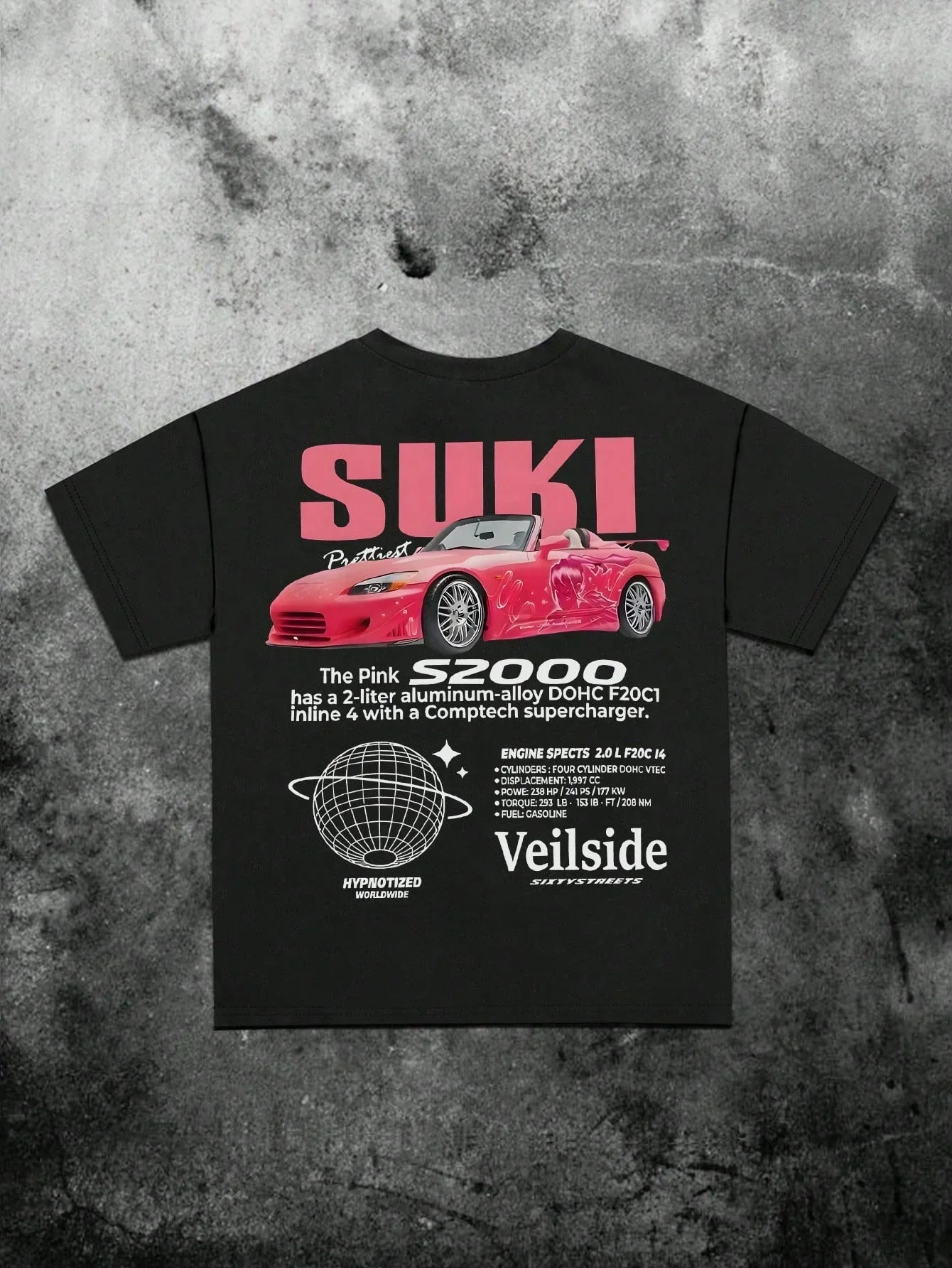 Men's Letter and Car Printed Round Neck Short Sleeved T-shirt Fashionable Harajuku Oversized T-shirt 2026 SUKI Manfinity Dauomo