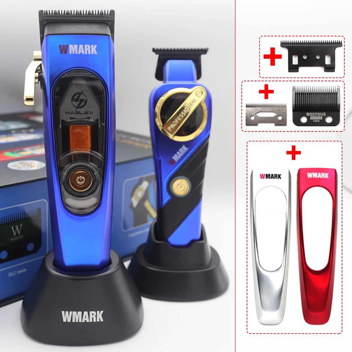 WMARK NG-9004 NG-9213 Professional Hair Clipper Kit DLC Blade High Speed Hair Cutting Machine Barber Trimmer with Charge Stand