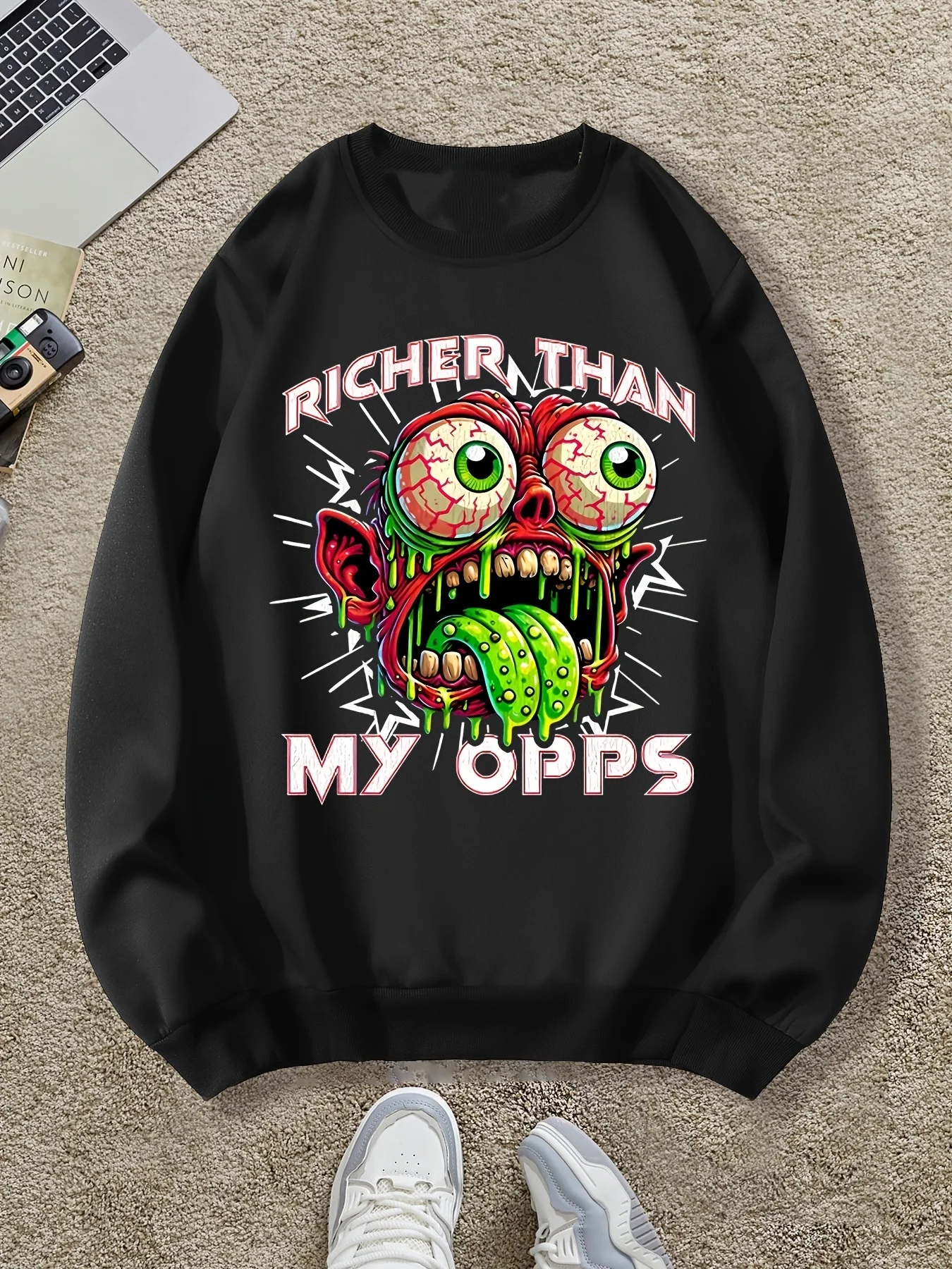 

Cartoon Pattern Printed Autumn and Winter Men's and Women's Long Sleeved Sportswear Sweatshirt, Casual and Loose Outdoor Street