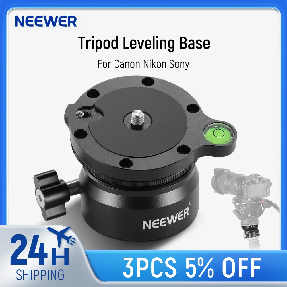 NEEWER Tripod Leveling Base (⌀50mm) Camera Leveler, Bubble Level Aluminum Adjusting Plate with 1/4