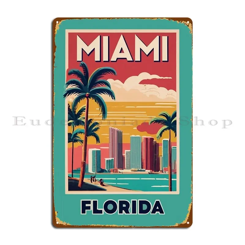 A Vintage Travel Poster Of Miami Florida Us Metal Plaque Poster Vintage Garage Custom Cinema Custom Tin Sign Poster