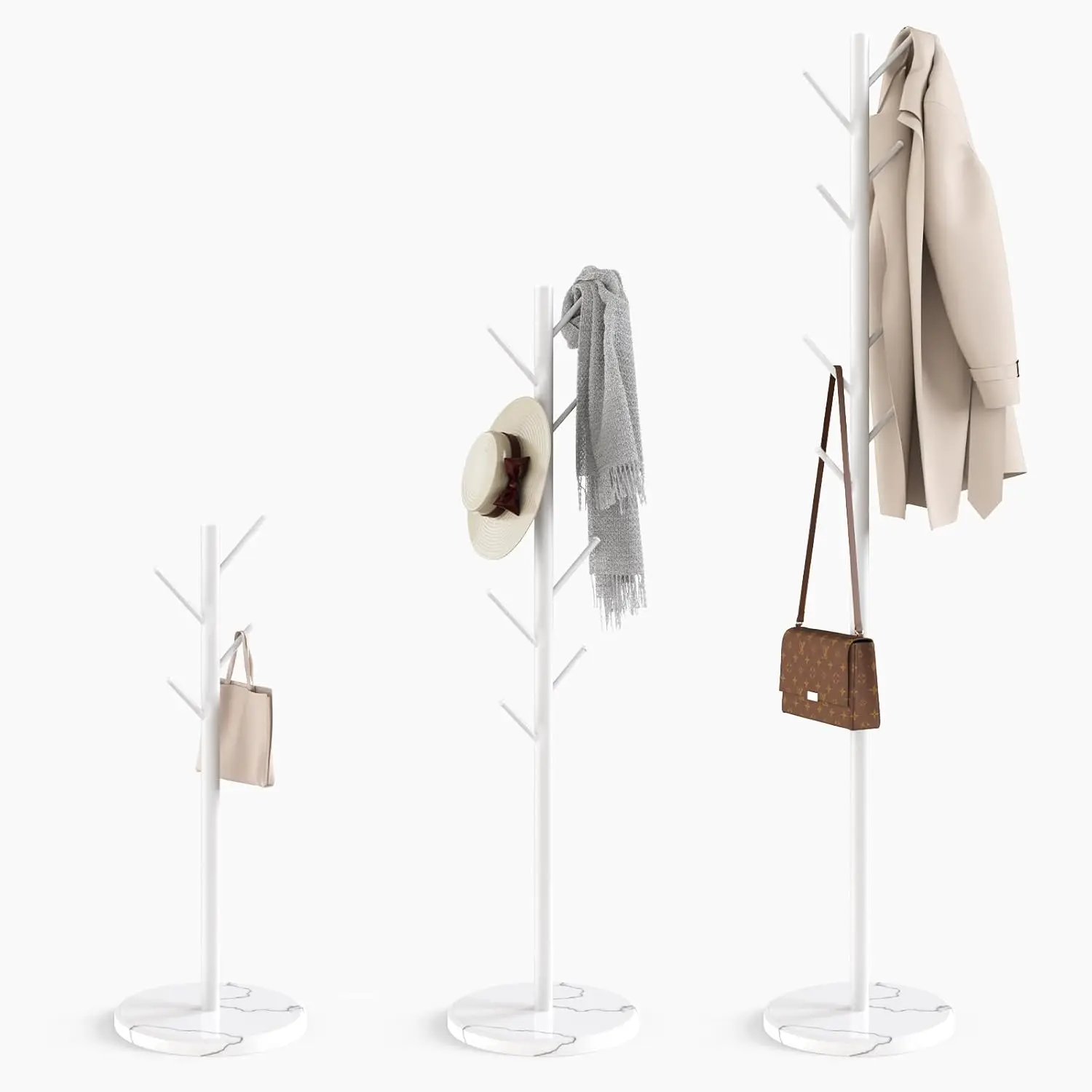 

Coat Rack with Natural Marble Base, Metal Freestanding Coat Rack with 8 Hooks, 3 Adjustable Size Sturdy Coat Tree for Ba