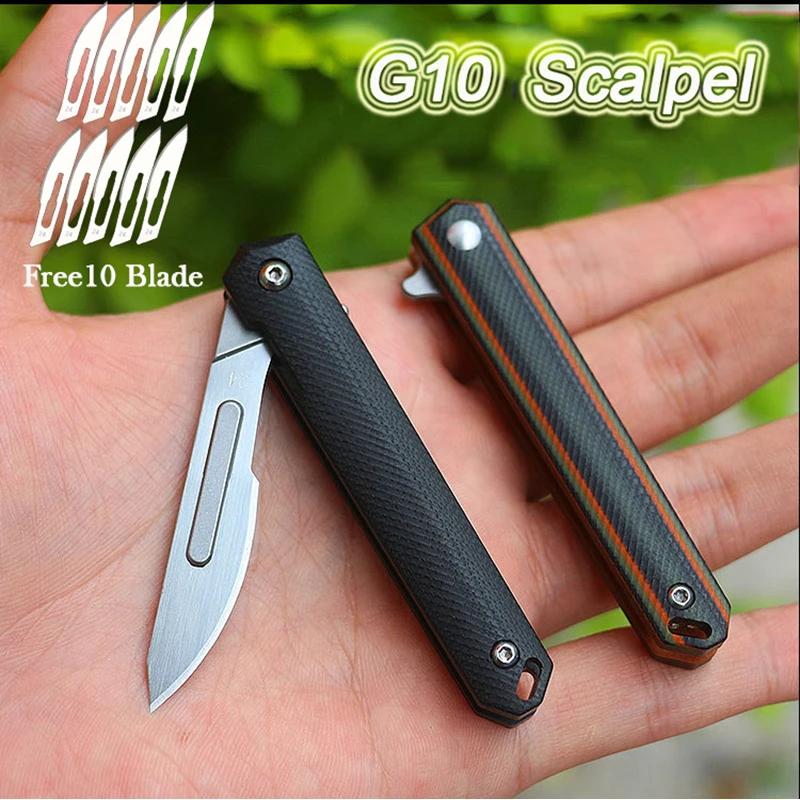 Mini Folding Pocket Knife, G10 Handle, Bisturi, Fast Open, CNC, Carbon Fiber Blade, EDC, Desembalagem ao ar livre, Key Knife, Self Defense Tool