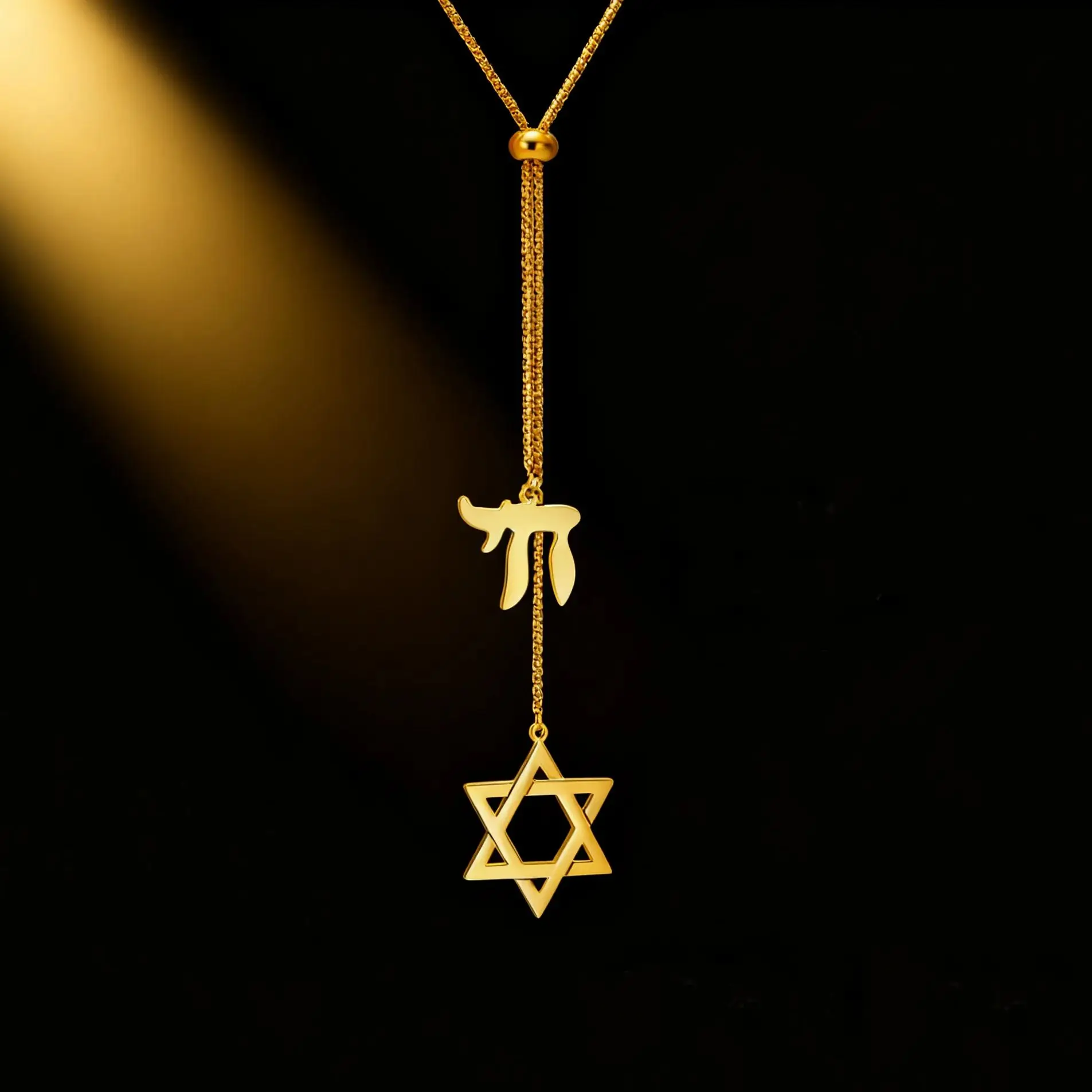 Jeshayuan Star of David with Chai Necklace Jewish David Star Necklace Long Sweater Chain Stainless Steel Hexagram Necklace