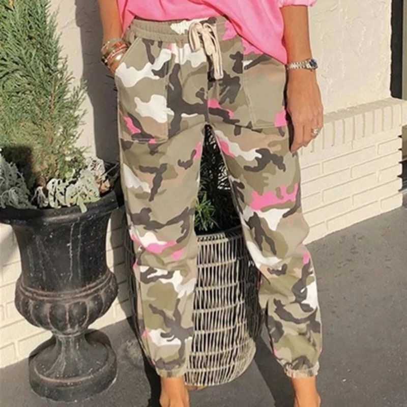 Women's Elastic High Waist Harem Pants Camo Cargo Trousers Casual Pants Military Army Combat Camouflage Sports