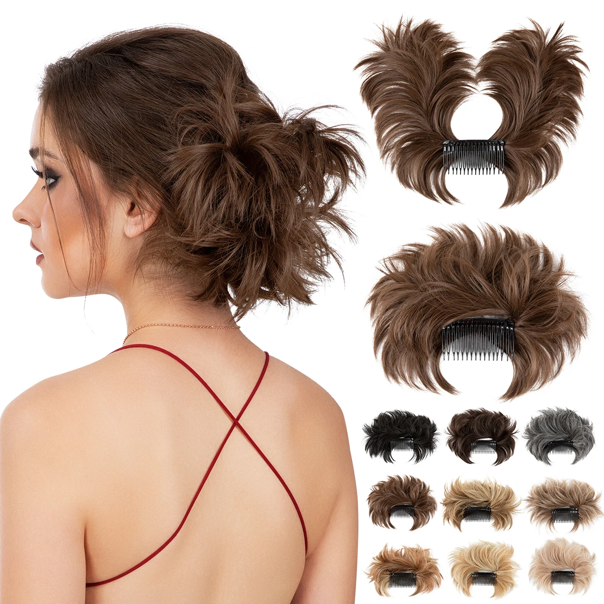 Premium Synthetic Messy Hair Bun Extensions Clip in Hairpieces Adjustable Curly Hair Chignon Scrunchies Donut Updo Hair Pieces
