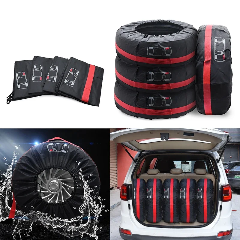 4PCS Car Spare Tire Cover Case Polyester Auto Wheel Tires Storage Bags Vehicle Tyre Accessories Dust-proof Protector Styling