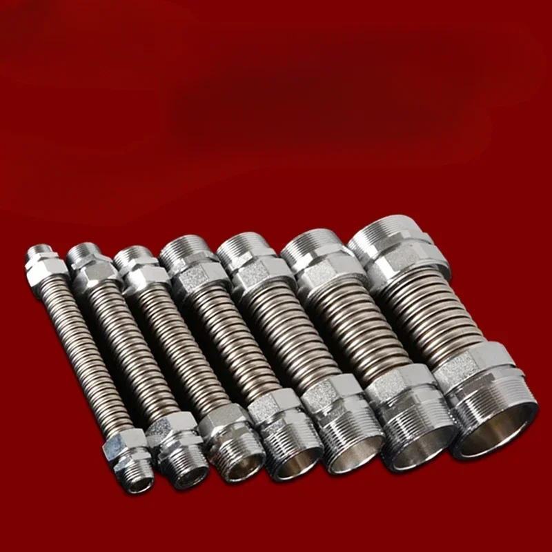 1PC Stainless Steel Central Air Conditioning Corrugated Pipe Iron Head Double Outer Wire Cold and Hot Explosion-proof Metal Hose