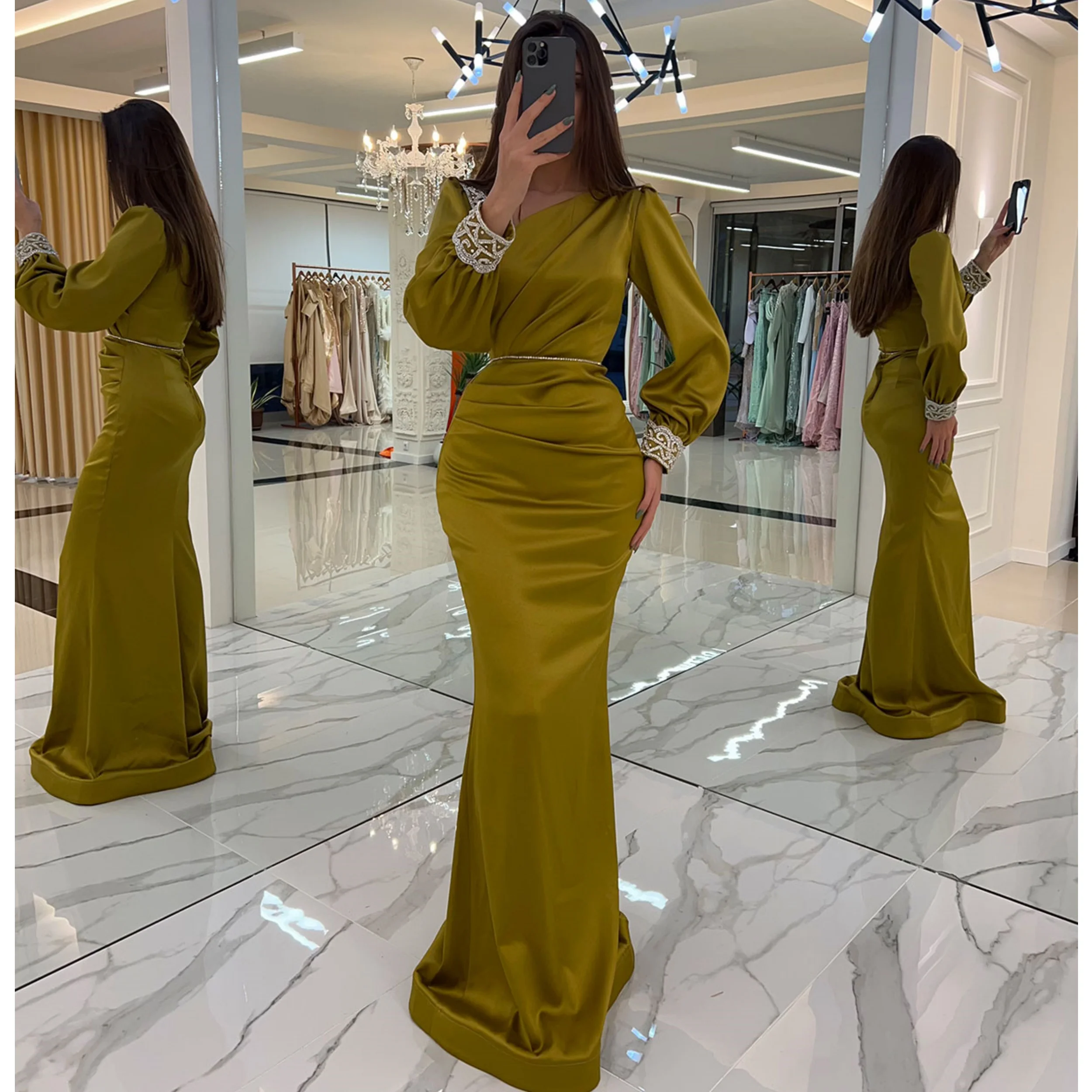 

Modest Mermaid Evening Dresses New Lace Formal Vestidos de Noche Customized Classic Shiny Robes de Soriee Women Wear