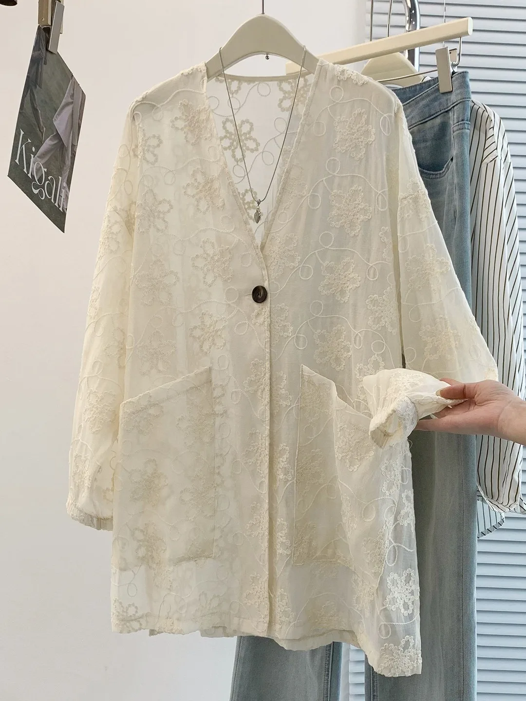 Lace Embroidered Loose Women's Shirt Summer Fashionable Versatile Open Cardigan plus Size Loose Slimming Sun Protection Top