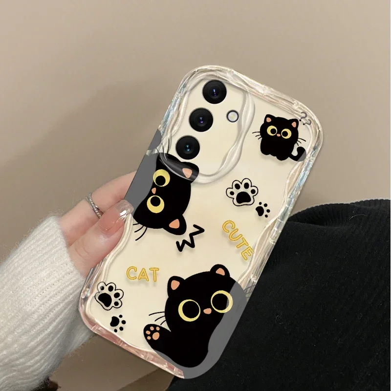 Casing Kucing Hitam Mata Besar Lucu untuk Samsung Galaxy A16 A06 A55 A35 A25 A15 A05 A05S A54 A34 A24 A14 A73 A53 A33 A23 A13 A52 A32 A22