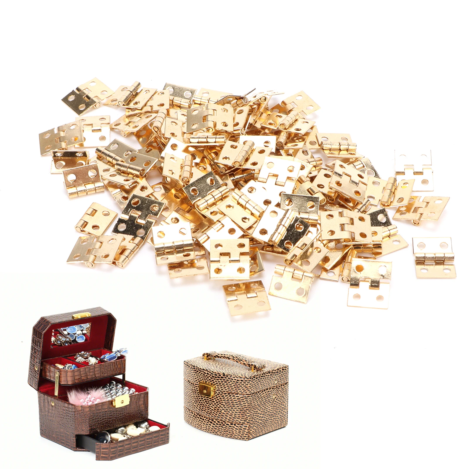 Small Vintage Yellow Metal Mini Hinges With Screws, Decorative Hardware Accessories for DIY Jewelry Box Handcraft Making