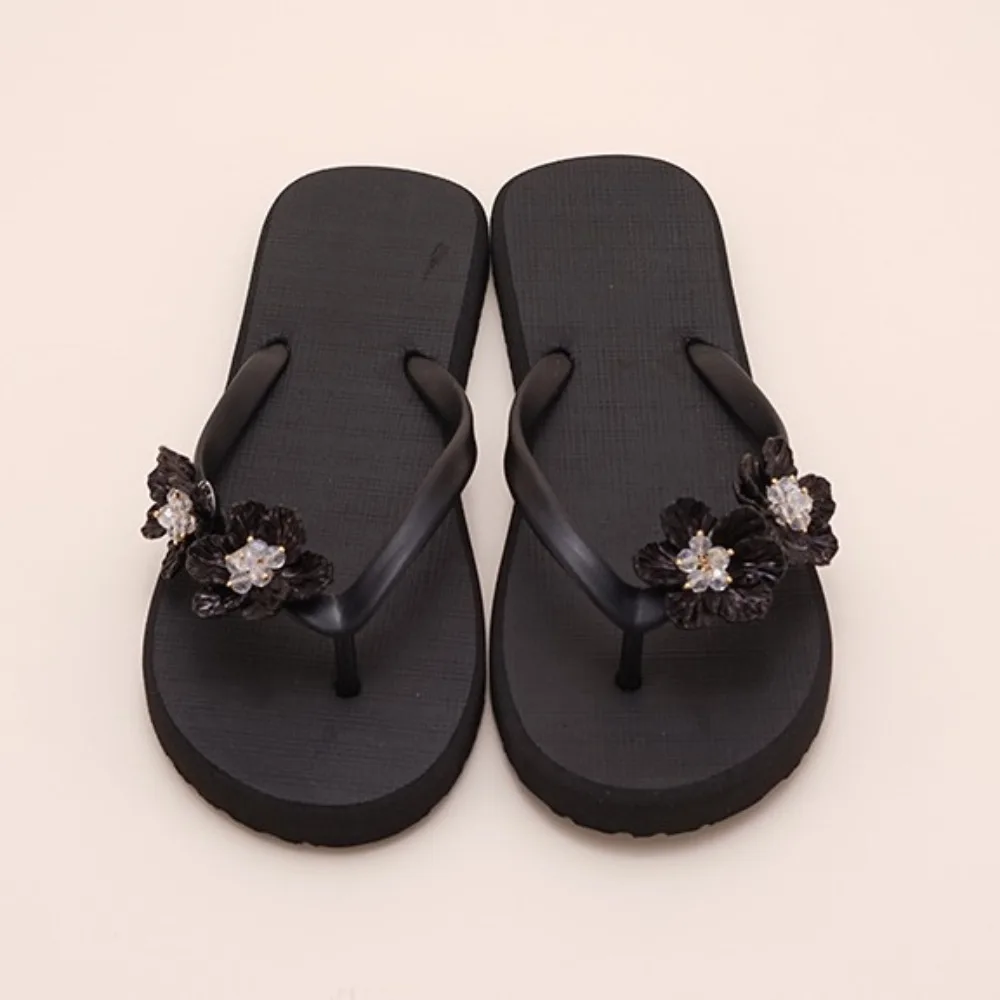 

Простые пляжные шлепанцы с цветочным узором, на платформе, с ремешком между пальцами, из ПВХ, нескользящие, на плоской подошве, для ванной комнаты