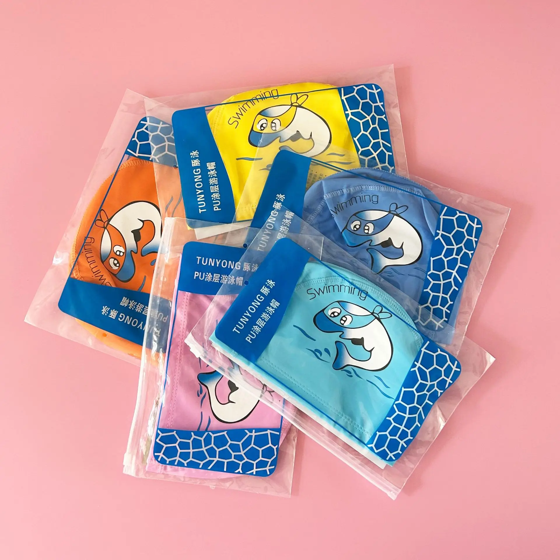 الأطفال الاطفال مطاطا بولي PU الكرتون قبعة السباحة السباحة بركة المياه الرياضة حماية آذان قبعة السباحة الاستحمام القبعات قبعات بنين بنات