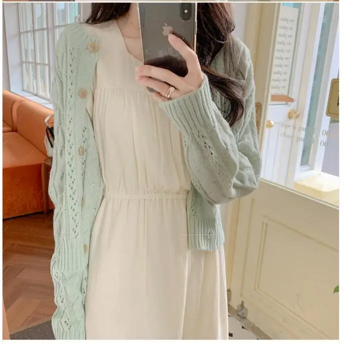 2022 Long Vintage Dresses gentle soft Temperament Lady Korean Japanese Style Flhjlwoc Design Cute Bow Tie Beige White Dress 4209