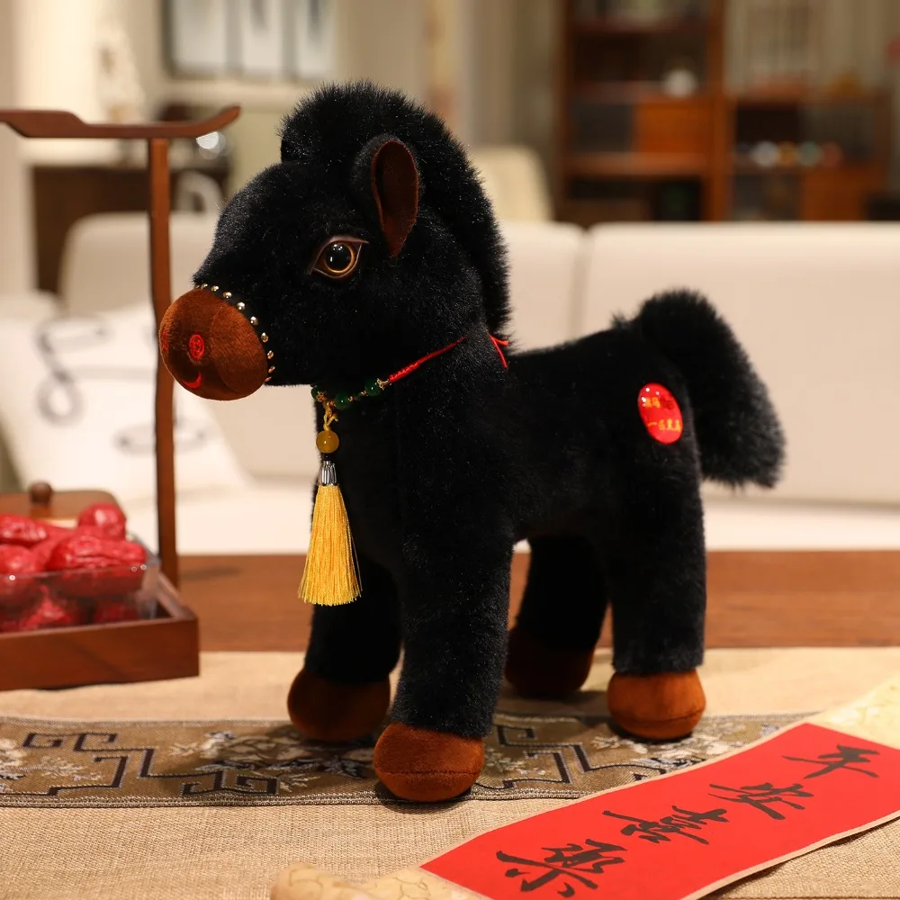 Simulação primavera festival mascote brinquedo cavalo longo juba pp algodão recheado pônei brinquedos de pelúcia 20/25/30cm com borla