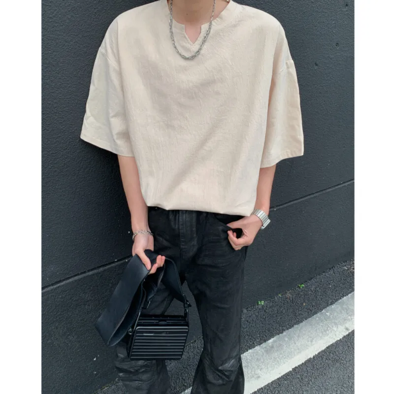 

plus Size Men's Big & Tall V-Neck T-Shirt M-XXXXXL Lightweight Linen Blend Loose Fit Short Sleeve Breathable Summer Casual Tee