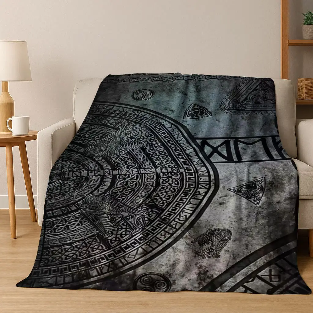 الشمال فايكنغ المحارب رمز فالهالا فالكنوت رون الفانيلا بطانية ، دافئ لينة رمي بطانية للمنزل غرفة نوم غطاء أريكة تتحول لسرير هدية #6