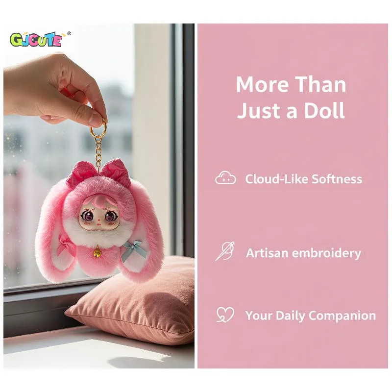 Soft Fluffy Long Eared Bunny Plush Toy Kawaii Face Bow Bell Perfect For Kids Gift Collection Desktop Decor