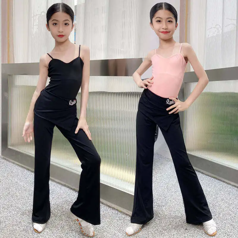 

Latin dance training outfit for girls' performance dress 2026 strapless training black top loose flared pants training pants set