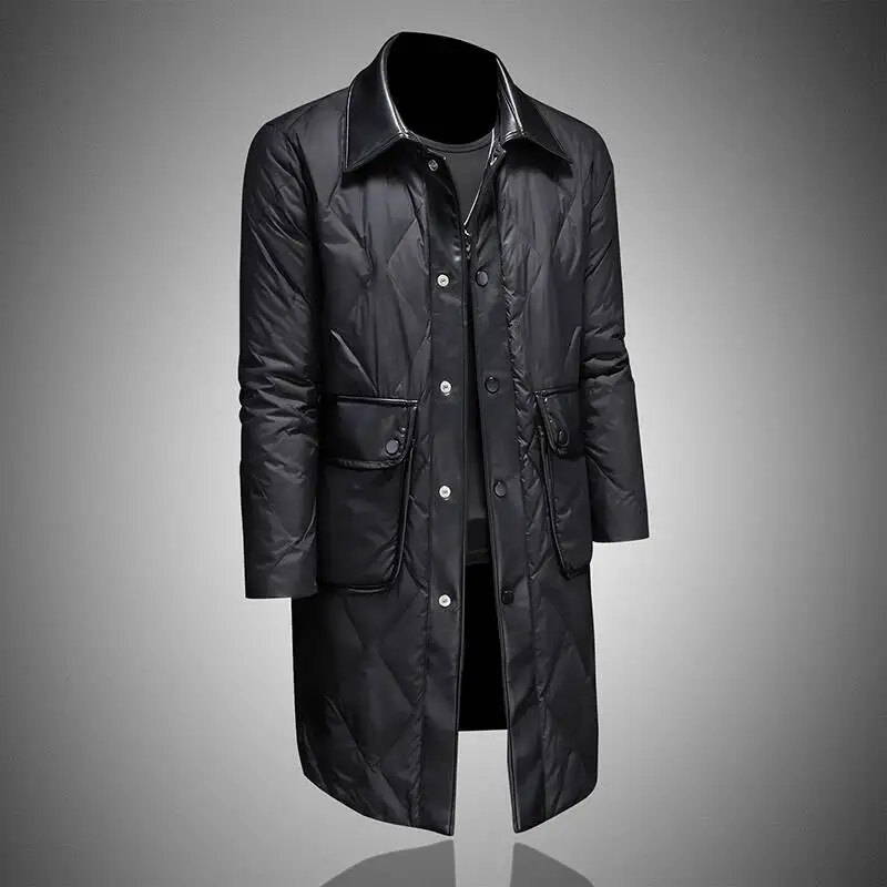 2025 Winter Plaid Duck Down Jacket Top Quality Vintage Down Jacket Clothing Mid-length Long Black Duck Down Coat Kurtka Zimowa