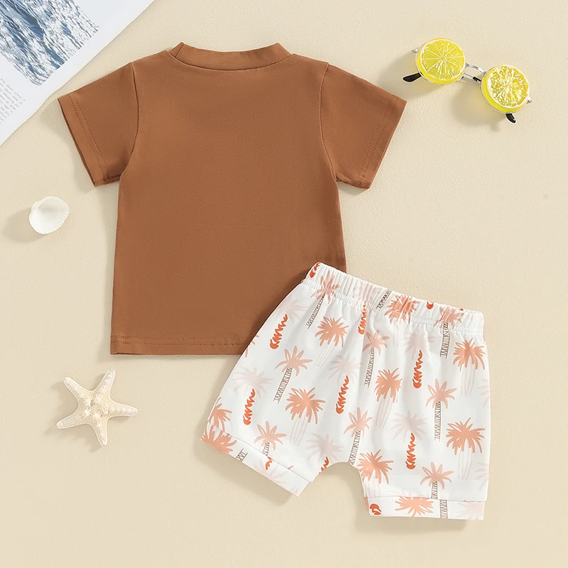 

Toddler Baby Boy Summer Outfits Short Sleeve T-Shirt and Print Elastic Shorts 2 Pcs Clothes Set