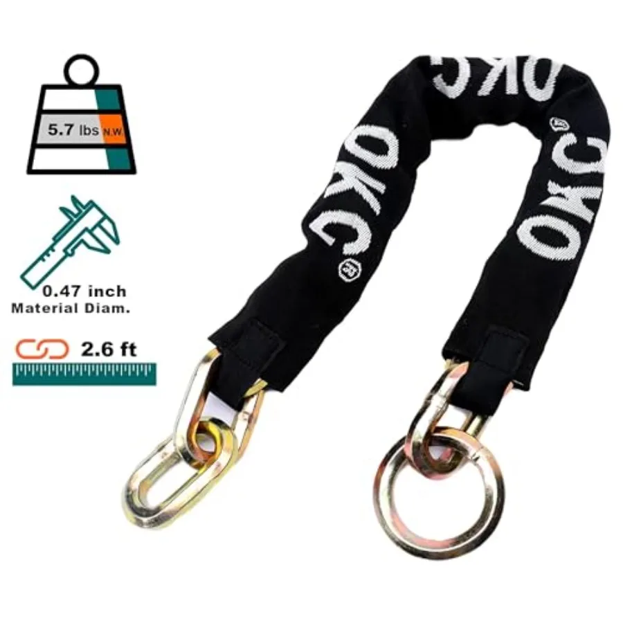 OKG Maximum Heavy Duty Security Chain 2.6 ft x 1/2 in Thick Hardened Alloy Steel Cut Proof Chain for Motorcycles E-Cargo Bike G
