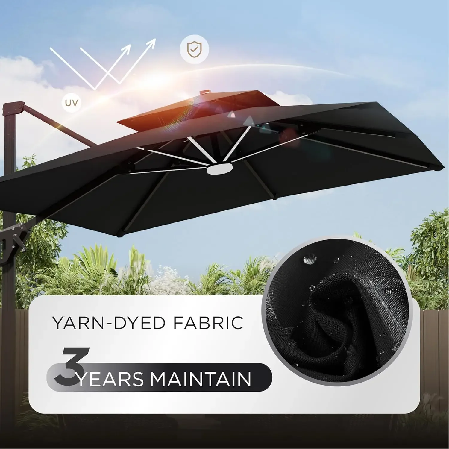 10' X 13' Patio Umbrella with LED Lights Outdoor Cantilever Large Rectangle Offset Umbrellas Heavy Duty Aluminum Double Top with