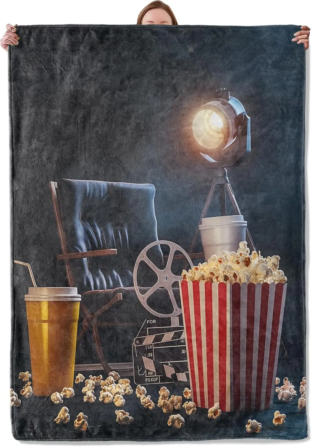 Ultimate Movie Night Popcorn Theme Throw Blanket Cinematic Studio Decor Hollywood Film Fans Cozy Couch Blanket Gift Home Decor