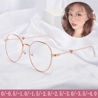Women Reading Glasse Classic Myopia Glasses Retro Round Love Glasses Optics 0 To -4.0 Metal Frame Eyeglasses Women