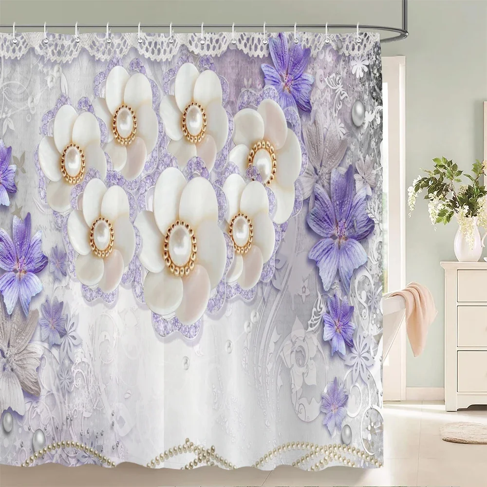 

3d занавеска для душа в европейском стиле с цветочным принтом для ванной комнаты, полиэстеровая водонепроницаемая тканевая занавеска для ванной комнаты, украшение дома с крючком